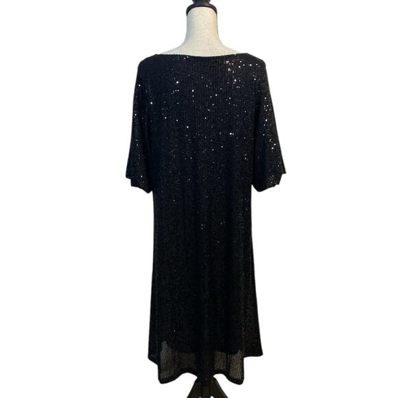 Ashley Stewart V-Neck Black Sequin Bubble Sleeve Shift Dress Size 16W - Picture 2 of 8